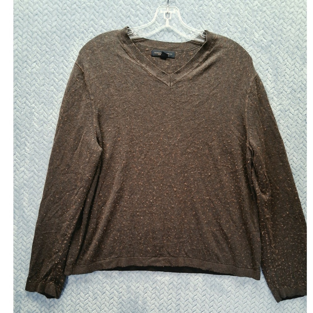 Banana Republic Silk Cashmere V-Neck Sweater Brown Flecked Knit XL Women